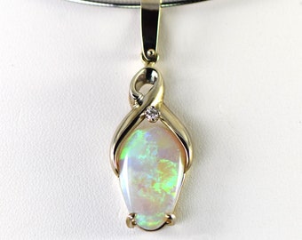 Australian Opal and Diamond Pendant in 14k White Gold