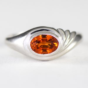 Spessartite Mandarin Garnet 18k White Solid Gold Ring
