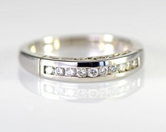 Diamond Ten Stone Channel Set Band in 14K White Solid Gold