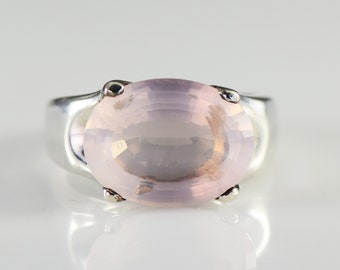 Natural Rose Quartz East West Sterling Silver Ring