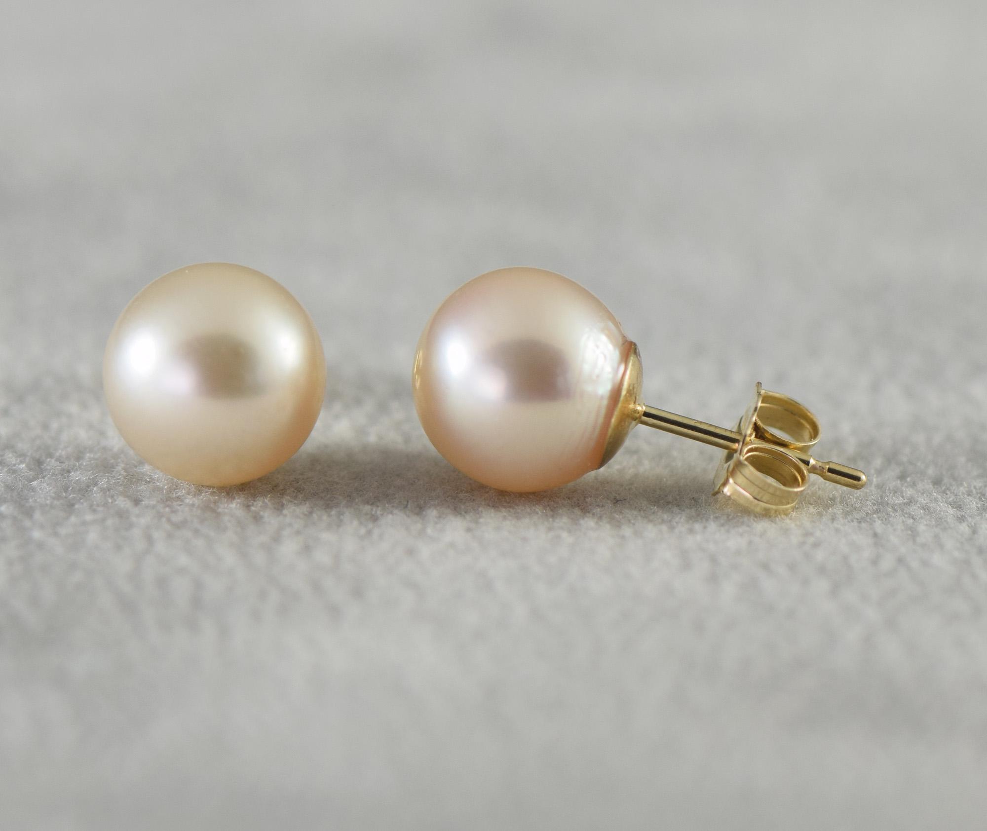 14K Solid Gold Genuine White Pearl Pushback Earrings- 14K Pearl Studs