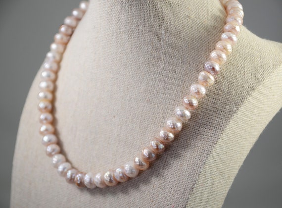 Faceted Pink 10 Mm Freshwater Pearl Necklace 17 Inches With