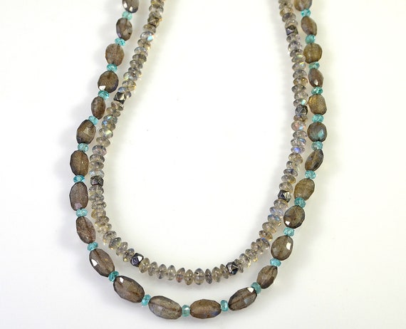 Two Labradorite Bead Necklaces wear Together or Separately 18 and