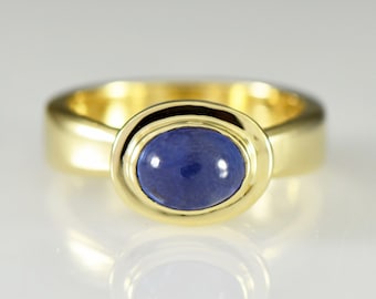 Natural Tanzanite Cabochon  14K Yellow Solid Gold Ring