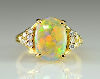 Australian Opal and Diamond Ring in 14k Yellow Gold