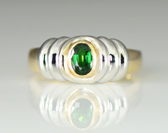 Tsavorite Green Garnet Two Tone Ring in 14k White and Yellow Solid Gold