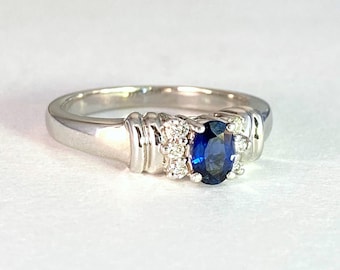 Sapphire and Diamond Ring in 14k White Solid Gold