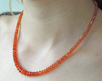 Gem Spessartite Garnet Graduated Bead Faceted Necklace 18 Inches 14k Solid Gold Clasp
