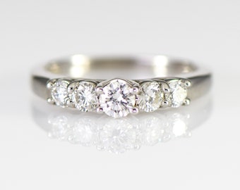 Five Stone Graduated Diamond Ring in 14K White Solid Gold