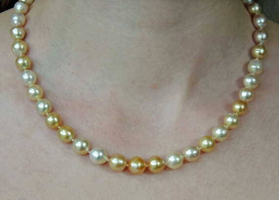 7.0-7.5mm Peach Freshwater Pearl Necklace - AAAA Quality 16 Choker Length / Ball Clasp 14K Yellow Gold