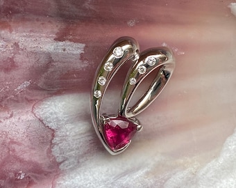Pink Tourmaline and Diamond Pendant Slide in 14k White Solid Gold