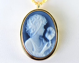 Hardstone Agate Cameo Pin Pendant in Handcrafted 14k Yellow Gold