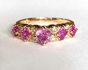 Pink Sapphire and Diamond 14K Yellow Gold Ring
