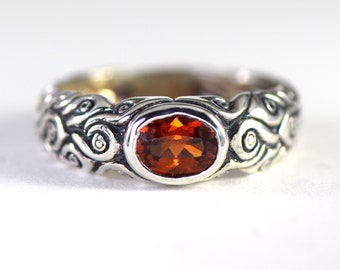 Orange Spessartite Garnet or Star ruby, or Citrine in a Sterling Silver Bezel Set Ring