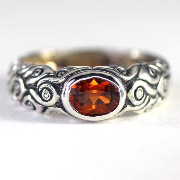 Orange Spessartite Garnet or Star ruby, or Citrine in a Sterling Silver Bezel Set Ring