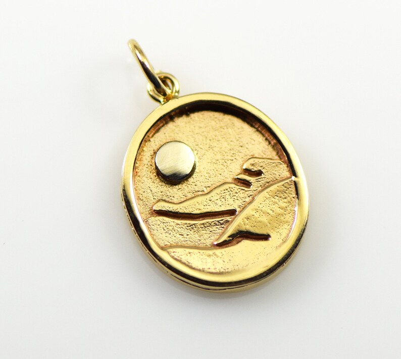 Mountain Scene CharmPendant in 14k Yellow Solid Gold Moonlight in Vermont Pendant.