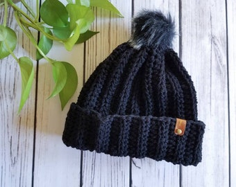Chunky Knit Slouch Hat, Black Chunky Slouch,  Teen Hat, Adult Hat, Child Hat, Chunky Hat, Slouchy Teen Beanie
