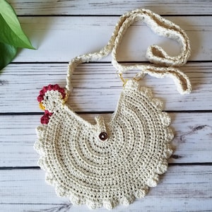 Crochet Chicken Purse, Adjustable Cotton Strap, Handmade