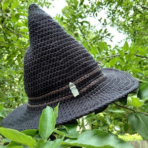 Black Cottage Witch Hat, Witch Hat, Cottagecore, Witch Core, Crochet Witch Hat, Crystal Witch Hat, Cottage Witch Hat