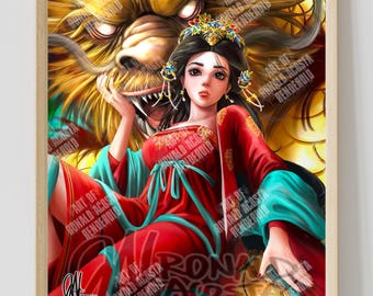 Year of The Dragon Chinese Zodiac Lunar New Year Premium Satin Original Art Print Poster Fengshui Decor