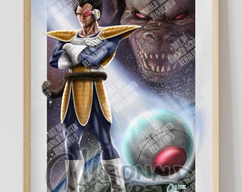 DBZ Dragon Ball Z Saiyan Saga Scouter Vegeta Premium Satin Original Art Print Poster