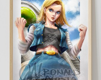 DBZ Dragon Ball Z Android 18 Premium Satin Original Art Print Poster