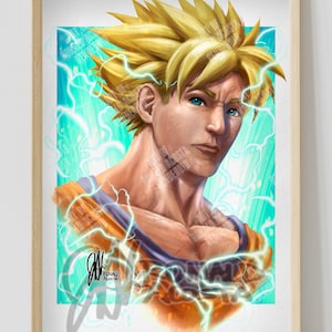 DBZ Dragon Ball Z Super Saiyan Goku Premium Satin Original Art Print Poster
