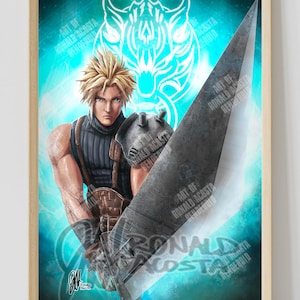 Cloud Strife FFVII Final Fantasy VII 7 Premium Satin Original Art Print Poster