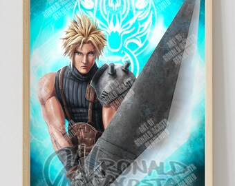 Cloud Strife FFVII Final Fantasy VII 7 Premium Satin Original Art Print Poster