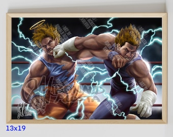DBZ Dragon Ball Z X Creed 3 III Goku Vs Majin Vegeta Premium Satin Art Print Poster