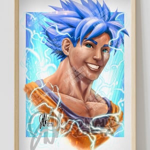 Dragon Ball Super DBZ SSJ Super Saiyan Blue Goku Premium Satin Original Art Print Poster