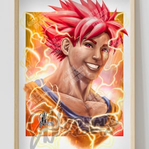 Dragon Ball Super DBZ SSJ Super Saiyan Red God Goku Premium Satin Original Art Print Poster
