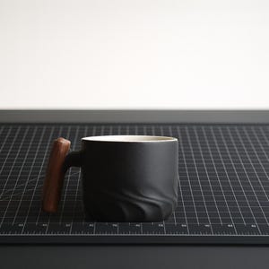 Matte Black Ceramic Mug with Wooden Handle