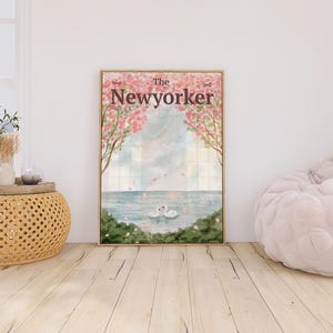 Vintage New Yorker Cover Print: Pink Coastal Art (Digital Download
