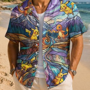 charmander Hawaiian Shirt | Pikachu Button Up Shirt | All Over Print Summer Outfit For Pokemon Lover
