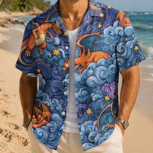 Charizard Hawaiian Shirt | Pokemon Button Up Shirt | All Over Print Summer Outfit For Charizard Lover