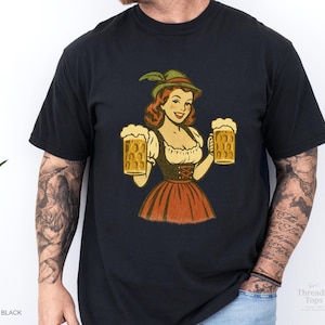 Vintage Oktoberfest Beer Girl T-Shirt – Comfort Colors 1717 Graphic Tee