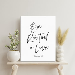 Rooted in Love Canvas Wall Art: Christian Scripture Portrait