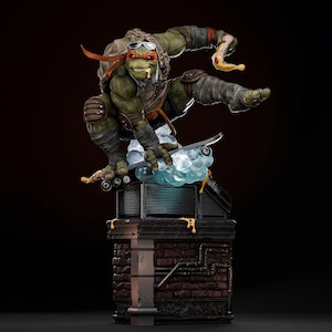 Michelangelo TMNT Skateboard Statue: Rooftop Diorama STL File (Digital Download)