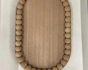 Ovaal dienblad met houten kralen, boerderij boho salontafeldecor, portiekvanger