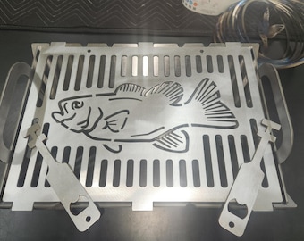 Fishing Grill DXF SVG-bestand | 18" draagbare kampgrillplannen | Plasma- en lasergesneden bestanden | Visontwerp BBQ | 10ga staal