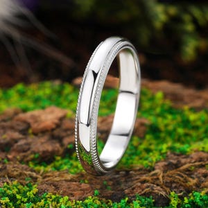Milgrain Wedding Band, Vintage White Gold Ring, Unqiue Stackable Ring, Bridal Matching Jewelry
