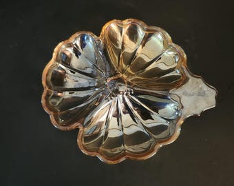 Vintage Iridescent Carnival Glass Flower Design Candy Dish
