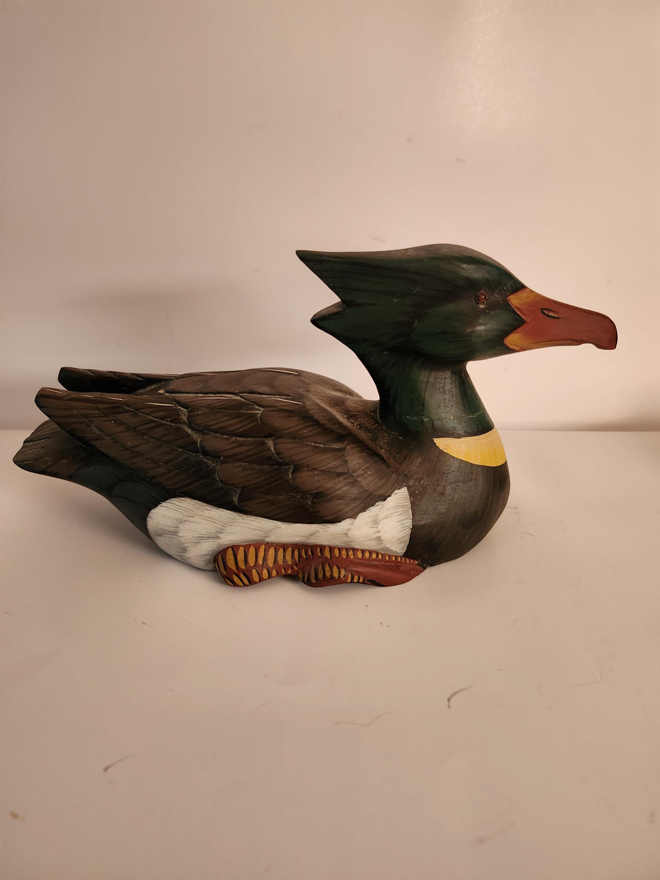 ヴィンテージの手彫り・塗装木製アヒルデコイ - Etsy 日本