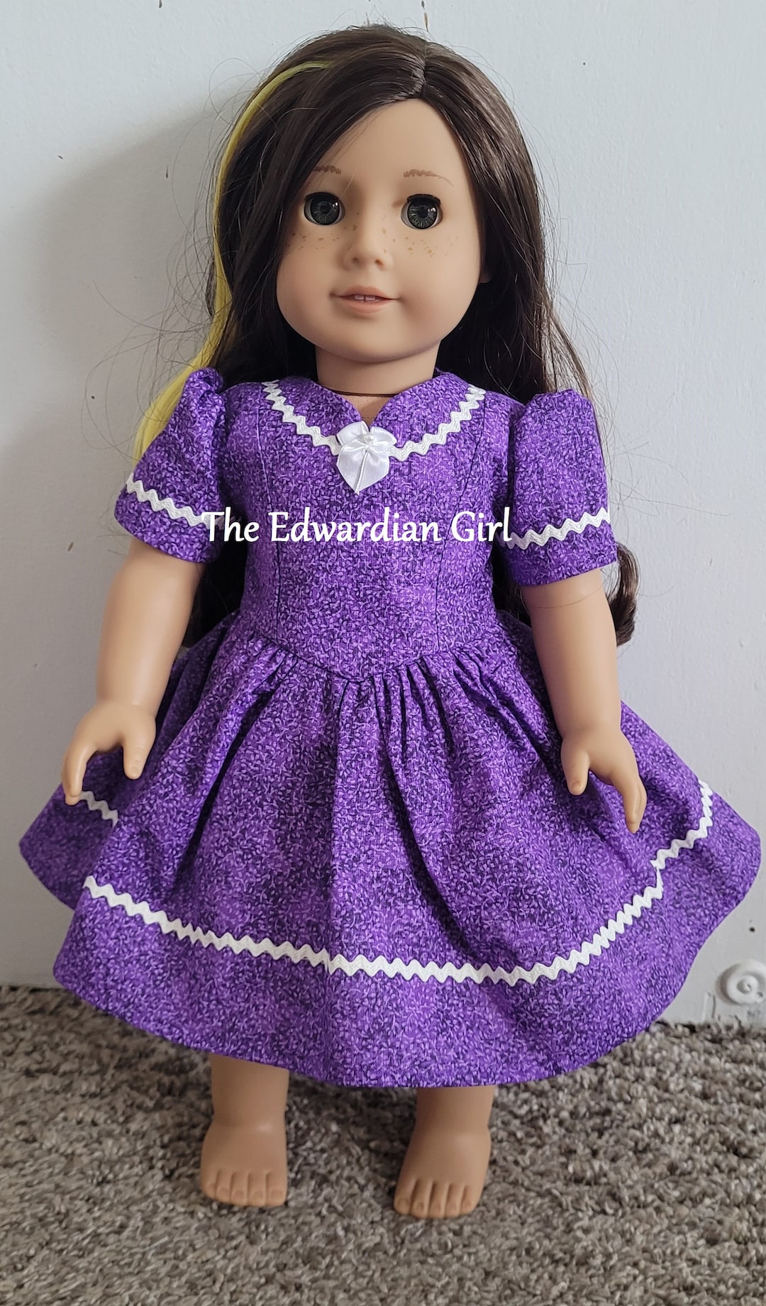OOAK 1940s Purple and Vintage Ric-rac and Bow. for 18 Inch Play Dolls ...