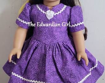 OOAK 1940s Purple Doll Dress, Vintage Ric-Rac Bow, Fits 18 inch Dolls