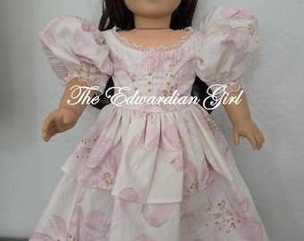 Floral 1830s Style Doll Dress, Ribbon Lace, for 18 inch Dolls