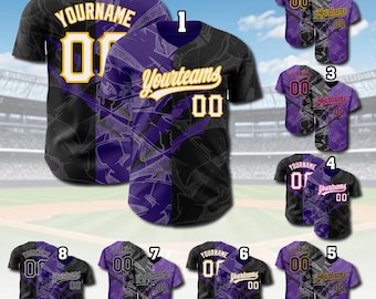 Maglia da baseball personalizzata con graffiti: maglia della squadra personalizzata, viola e nera