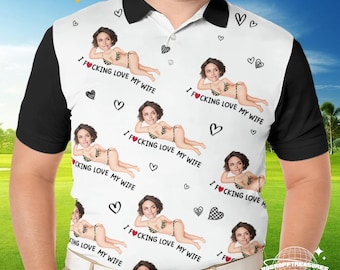 Polo personalizzata, regalo personalizzato con foto per il marito, con la scritta "Amo mia moglie".