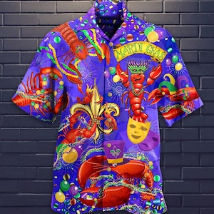 Mardi Gras Hawaiian Shirt: Fleur De Lis Lobster Carnival Button-Down